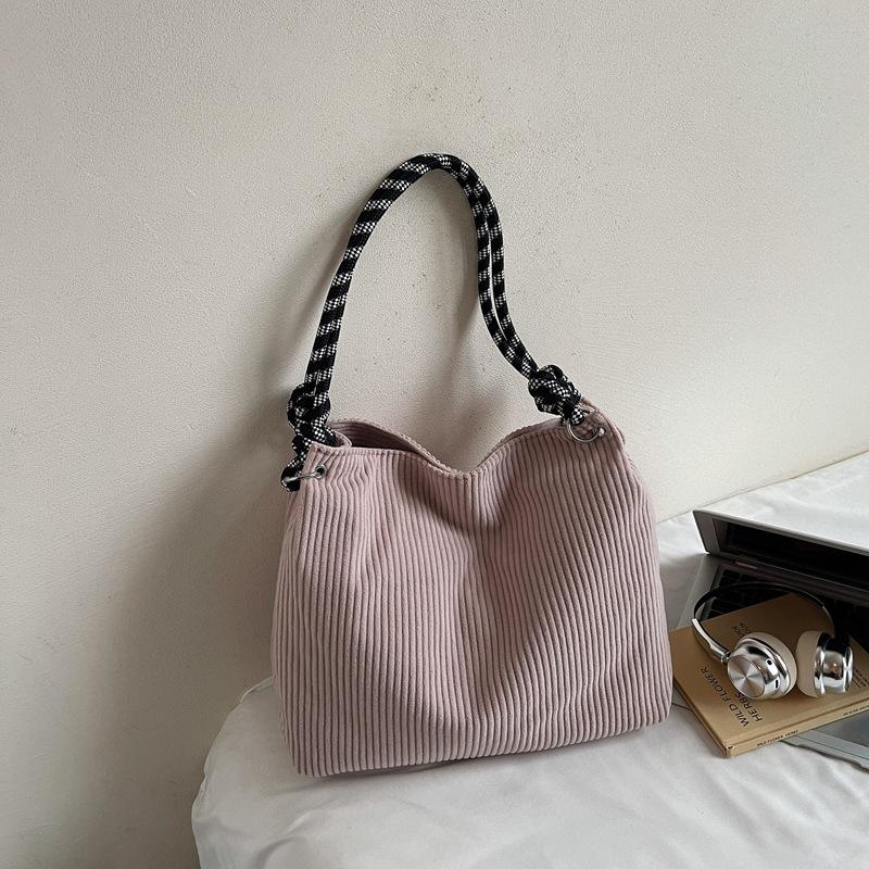 Vintage Large Capacity Corduroy Bag Women's Solid Color Underarm Shoulder Bag