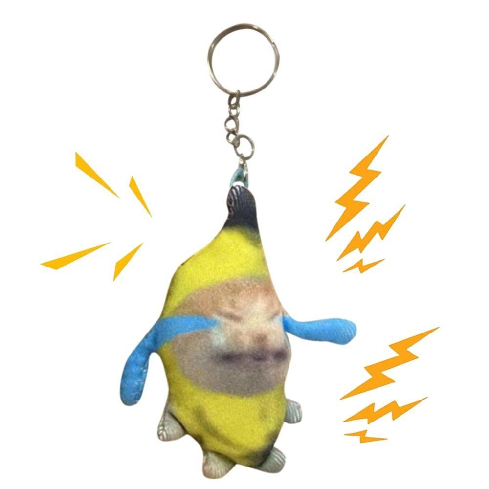 Funny Banana Cat Plush Pendant PP Cotton Car Bag Pendant Sound Plush Doll  Universal