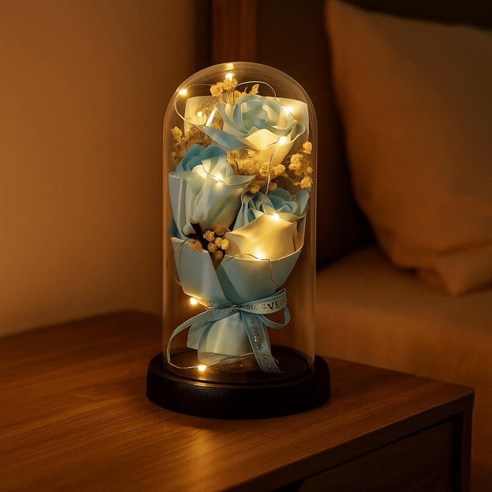 Romantic Artificial Rose Light Luminous LED Eternal Flower Rose Acrylic Cover Ornament  Home Decor