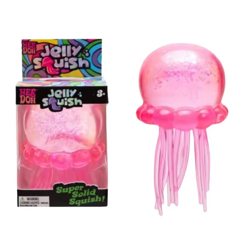 Nee Doh Jelly Squish Jellyfish Shaped Squeeze Stress Relief Toy Soft Translucent Glitter Squishy Fidget Toy For Home Office