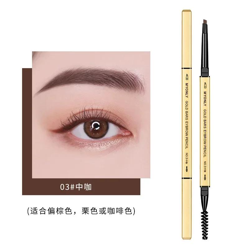 Small Gold Stick Double-Headed Eyebrow Pencil Ultra-Thin 3D Definition Lasting Non-Smudge Triangle Shape for Perfect Brows