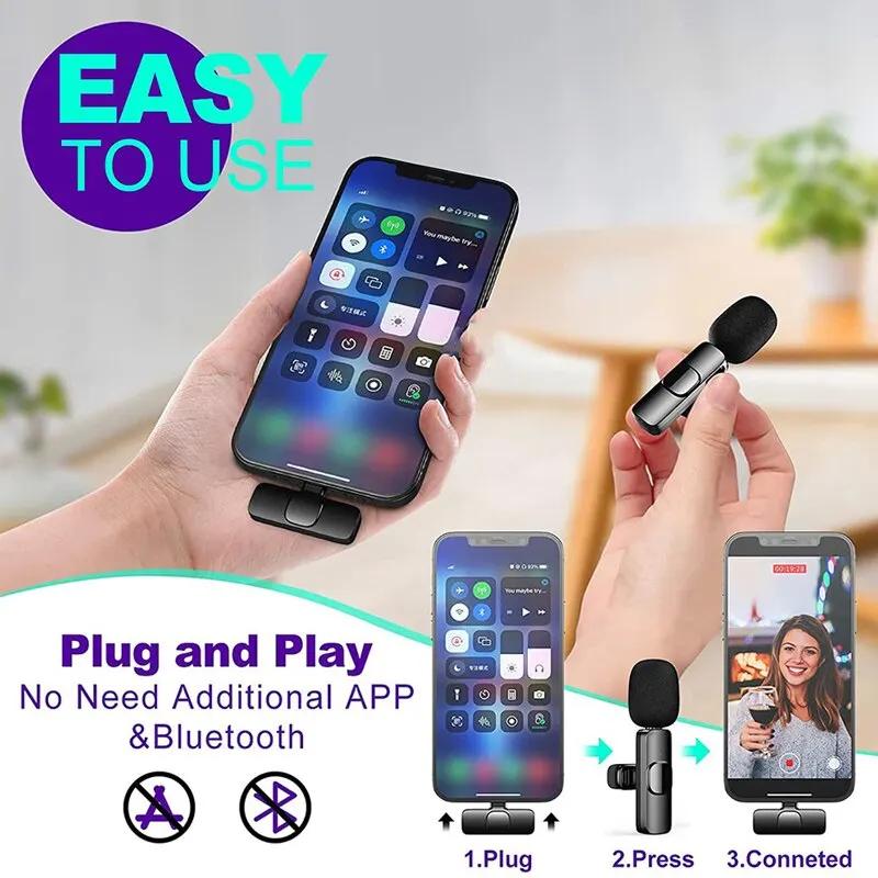 K9 Bluetooth Wireless Microphone Portable, Audio, Video, Static, Suitable for iPhone Outdoor Live Streaming Gaming Phone Type-c