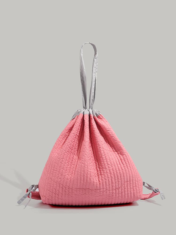 

Bag Korean pink pleated texture large capacity tote bag multi-functional backpack portable shoulder small backpack розовый