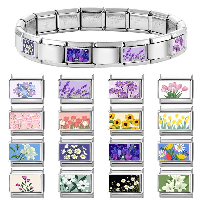 Romantic Flower Purple Flower Hyacinth Italian Charms Fit 9mm Stainless Steel Bracelet DIY Jewelry Gift