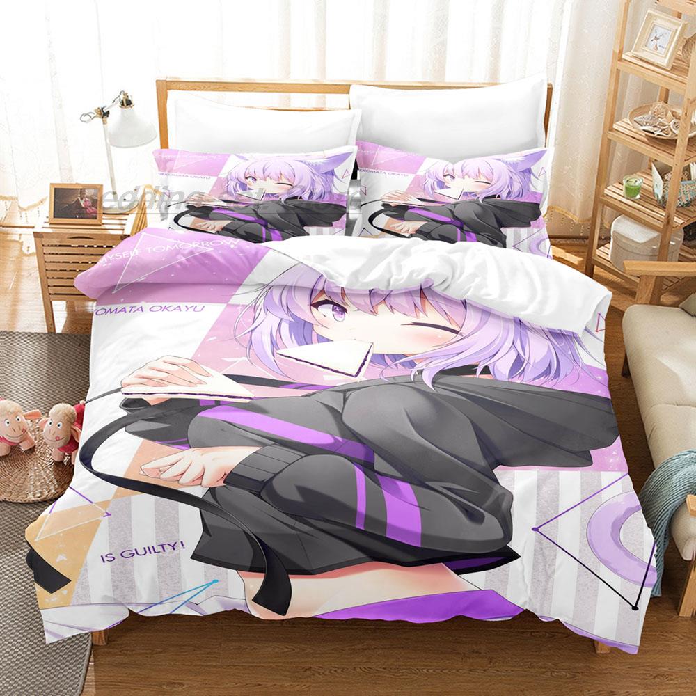 Hololive Neko Mata Okayu Bedding Set Single Twin Full Queen King Size Bed Set Aldult Kid Bedroom Duvetcover Sets 3D Anime