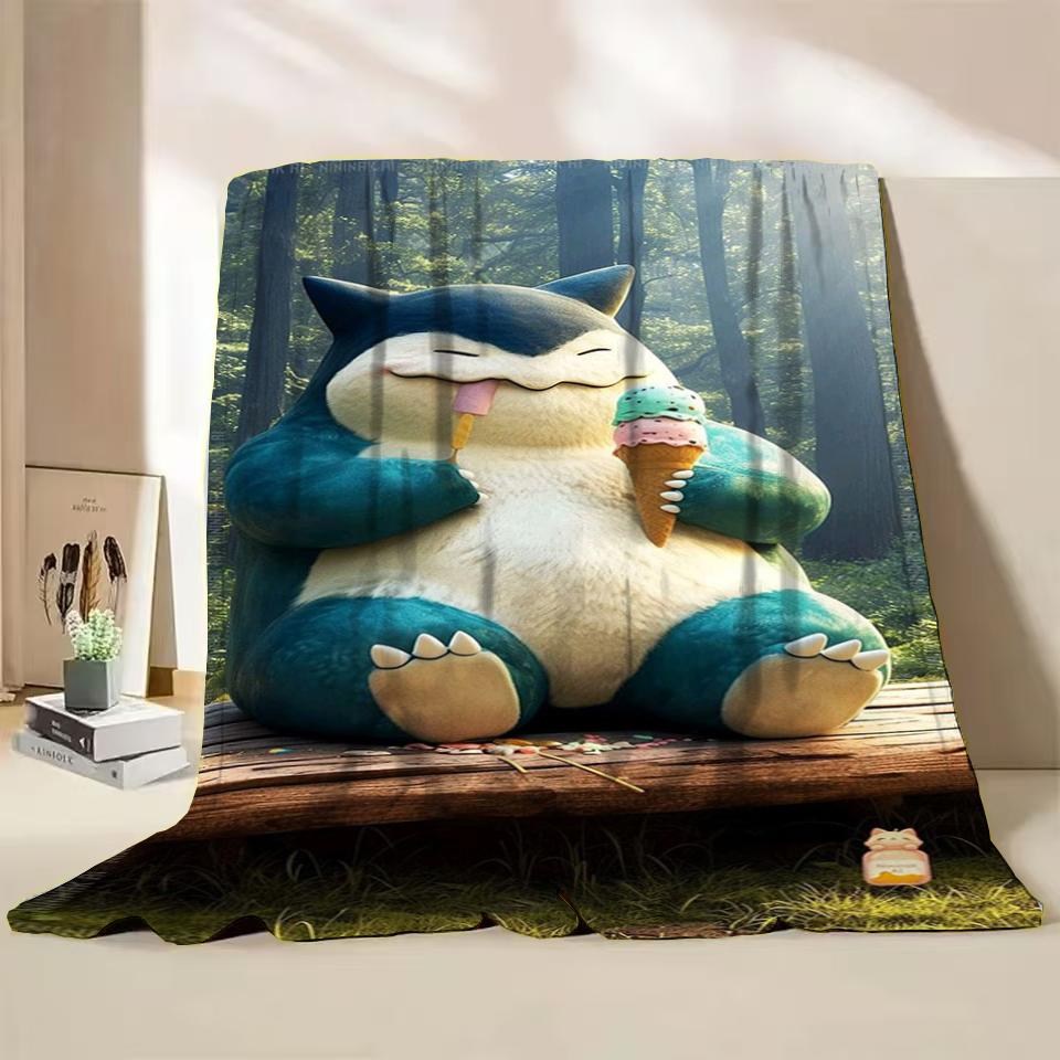 Pokemon Snorlax Flanelová Nadýchaná Fleece Deka pro Domov Ložnici Postel Pohovku Kancelář Dětská Přikrývka Dospělá Měkká Deka Dětský Roztomilý Dárek