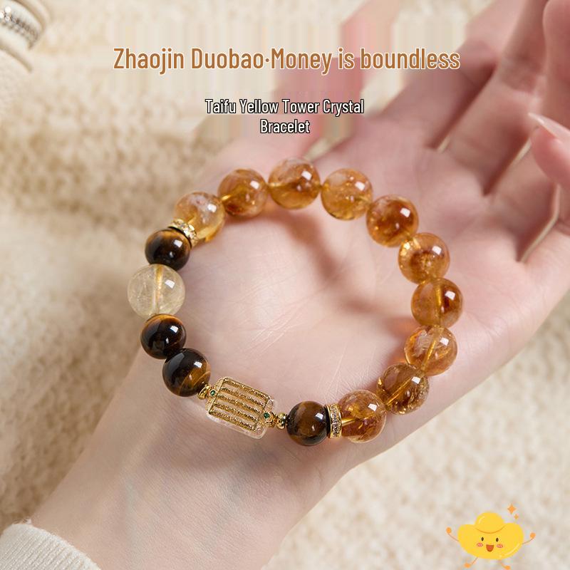 

Браслет Taifu из желтого цитрина и тигрового глаза для мужчин и женщин – Привлекает удачу и богатство благодаря дизайну с желтой хрустальной башней