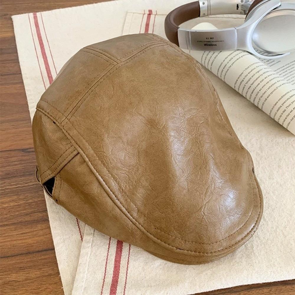 PU Leather Peaked Cap Vintage Newspaper Hat New Sun Hat  Outdoor Sports
