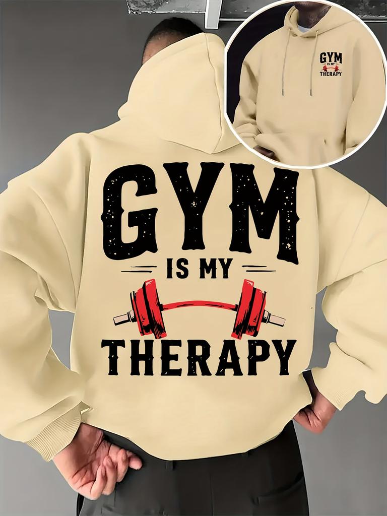 Fitnessstudio ist meine Therapie Langhantel Fitness Doppelseitig Bedruckt Herren Hip Hop Sport Hoodie, Retro Sport Komfort Locker Lässig Sweatshirt