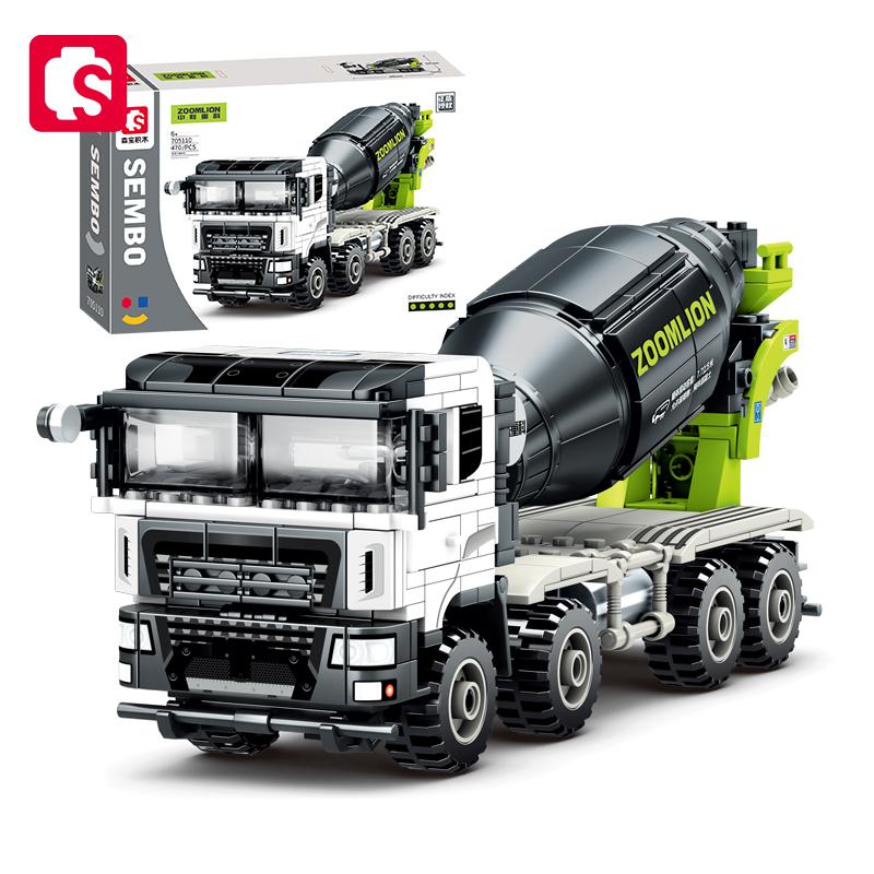 Non-Toxic Sembo City Construction Engineering Vehicle Excavators Crane Bulldozers Concrete Mixer Truck Building Blocks Car Bricks Kid Toys