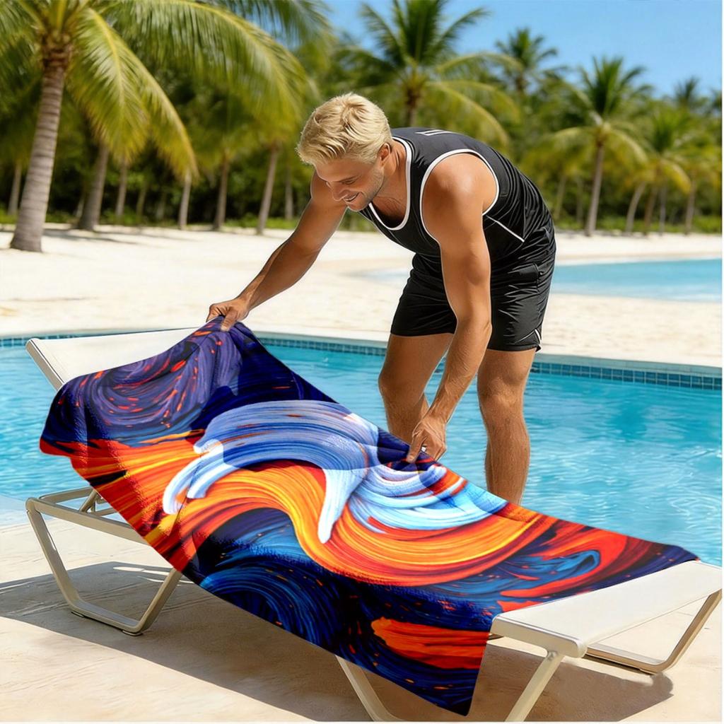Watercolor and oil painting of the theme of waves polyester microfiber beach towel is highly absorbent, suitable swimming beach