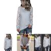 Korean Style Womens Lace Panel Long Sleeve Slim Fit Blend Round Neck Casual Top