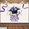 2D Graduation Photography Backdrop Class of 2026 with Purple Floral Cap Background