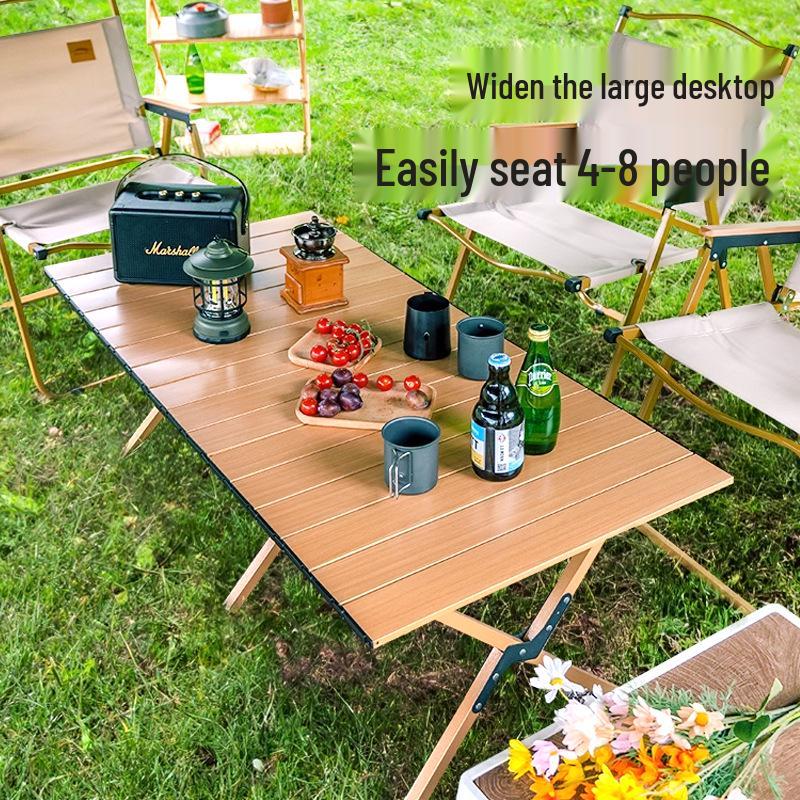Portable Carbon Steel Roll-Up Camping Table - Foldable BBQ Picnic Dining Table with X-Shaped Legs