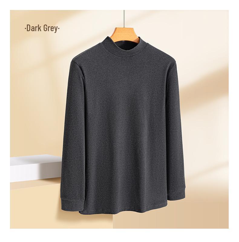 Men's Velvet Half-High Collar Long Sleeve Top - Soft, Warm, Autumn/Winter Fashion.