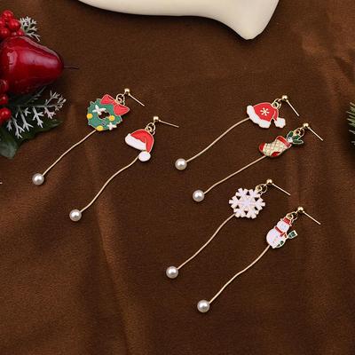 Boucles d'oreilles de Noël Mode Européenne et Américaine: Gland, Perle, Canne de Noël, Renne, Cloche & Sapin de Noël Design