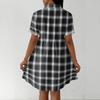 Women’s Casual Loose Fit Shirt Dress Button Front Stand Collar Plaid Pattern Short Sleeve Relaxed Tunic Dress for Daily Wear
