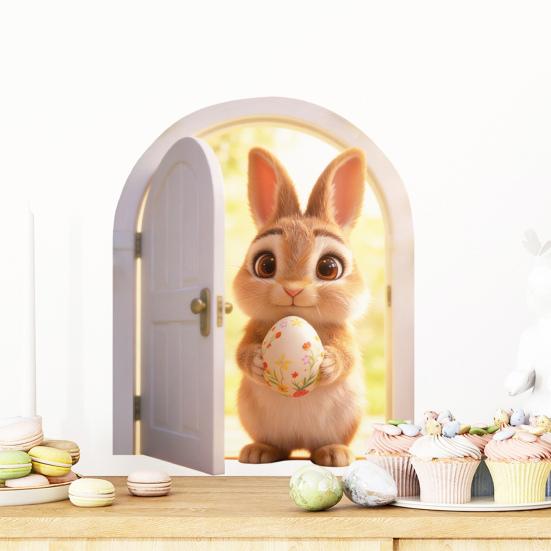 Påskhare Öppnar Dörr Väggdekal Självhäftande Rolig Morotskanin Klistermärke för Toalett Kök Kylskåp Vardagsrum Sovrum Dekor