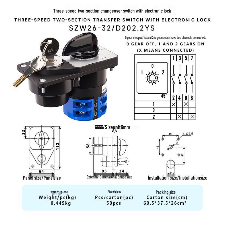 

Zhuochao SZW26-32/D202.2YS 3-Speed Dual-Position Electronic Lock Switch