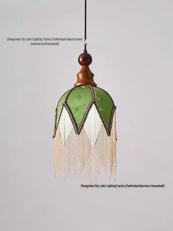 Mid-Century French Green Tassel Pendant Light for Bedroom or Bar