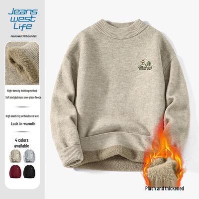 JEANSWEST LIFE Men's Fleece-Lined Half-High Collar Knit Sweater