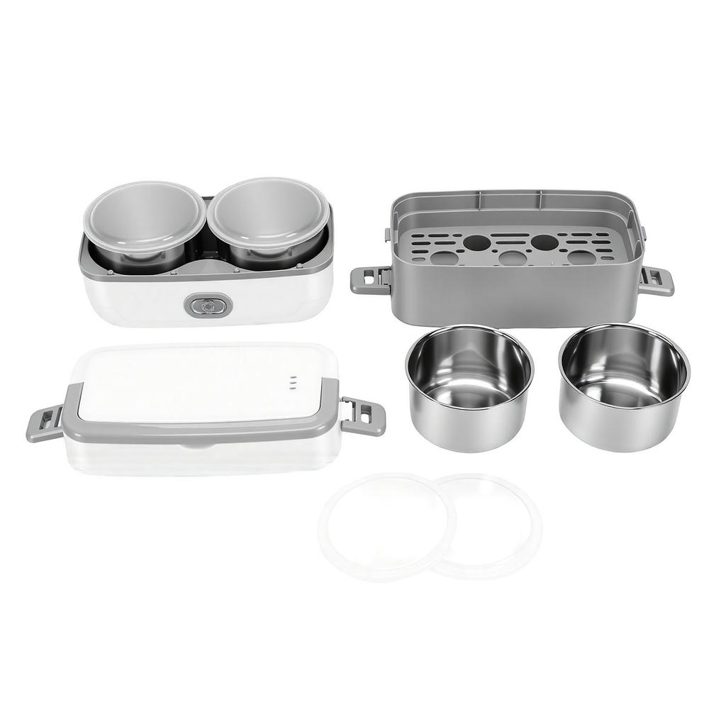 Electric Lunch Box Stainless Steel Double Layer Fast Heating Food Box Portable Lunch Warmer for Home Car School Work