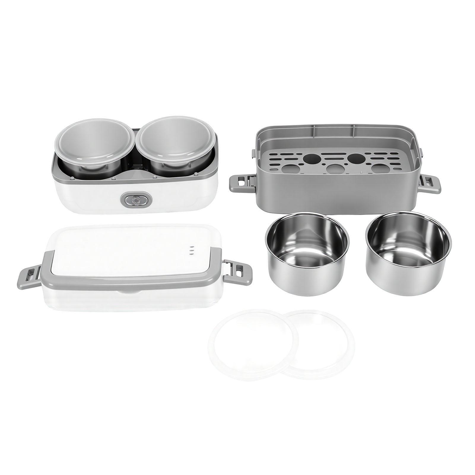 

Electric Lunch Box Stainless Steel Double Layer Fast Heating Food Box Portable Lunch Warmer for Home Car School Work US