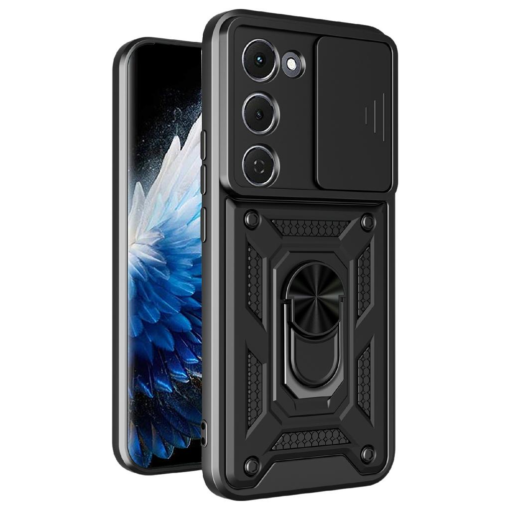 For TECNO Spark 40 Pro+ 4G Case with Slide Camera Lid PC + TPU Kickstand Phone Cover