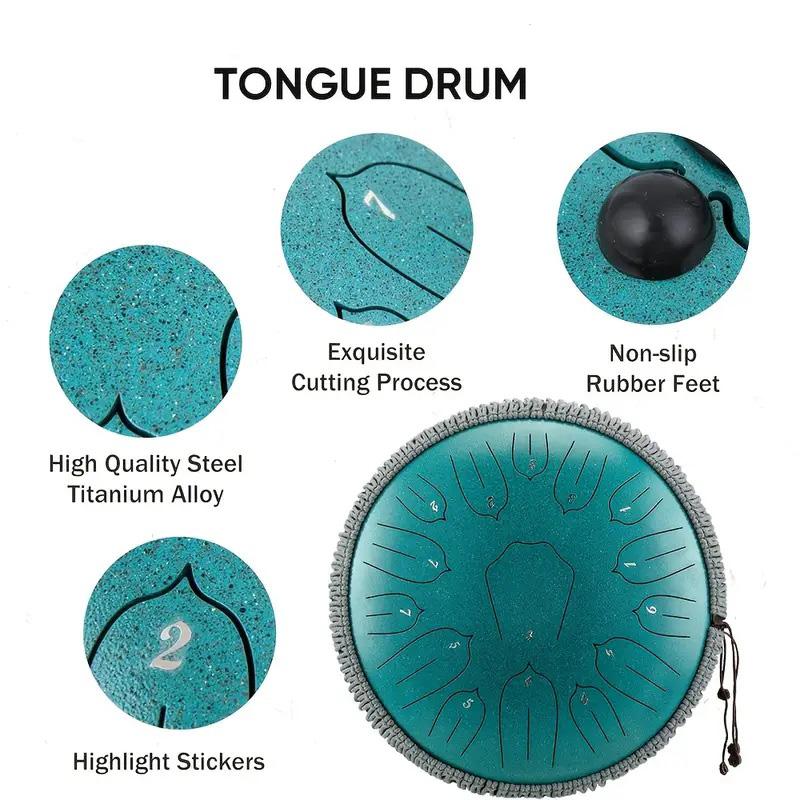 Hluru Music Drum 13 Inch 15 Notes Glucophone Steel Tongue Drum 15 Notes D Tone Ethereal Drum  Percussion Musical Instruments