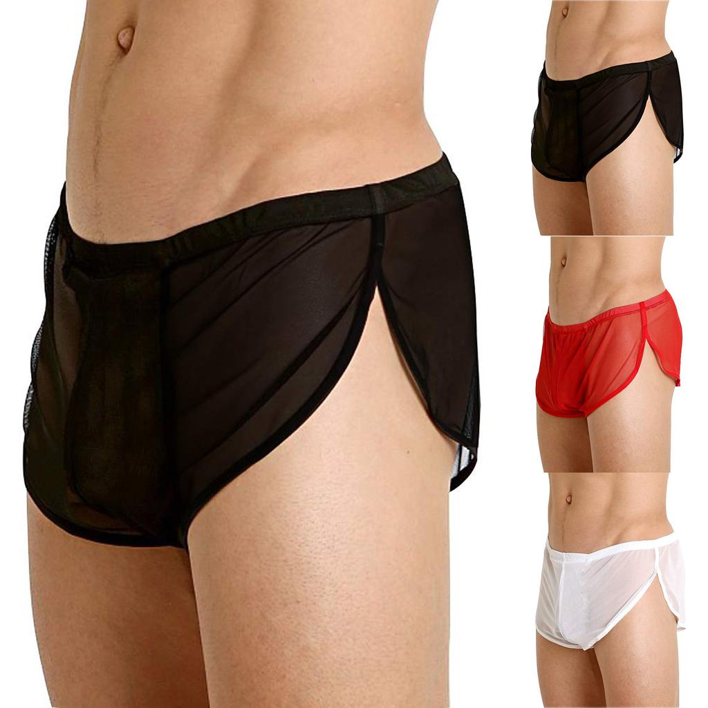 Sous-vêtements Sexy pour Homme en Maille Respirante Caleçons Shorts en Maille pour Homme Transparents avec Grande Fente