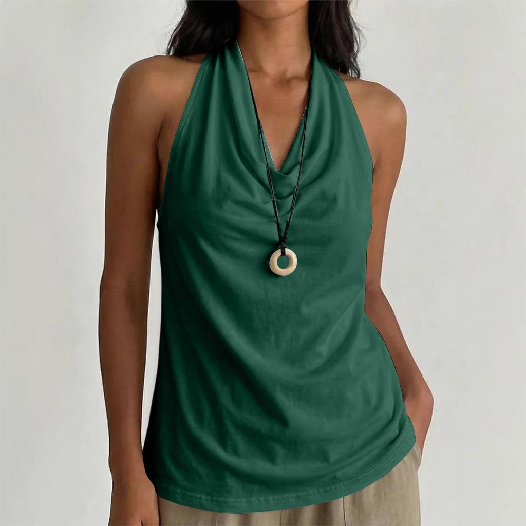 Women Neck Sleeveless Cowl Neck Tank Top Relaxed Fit Lightweight Casual Drape Front Vest for Summer Daily Wear