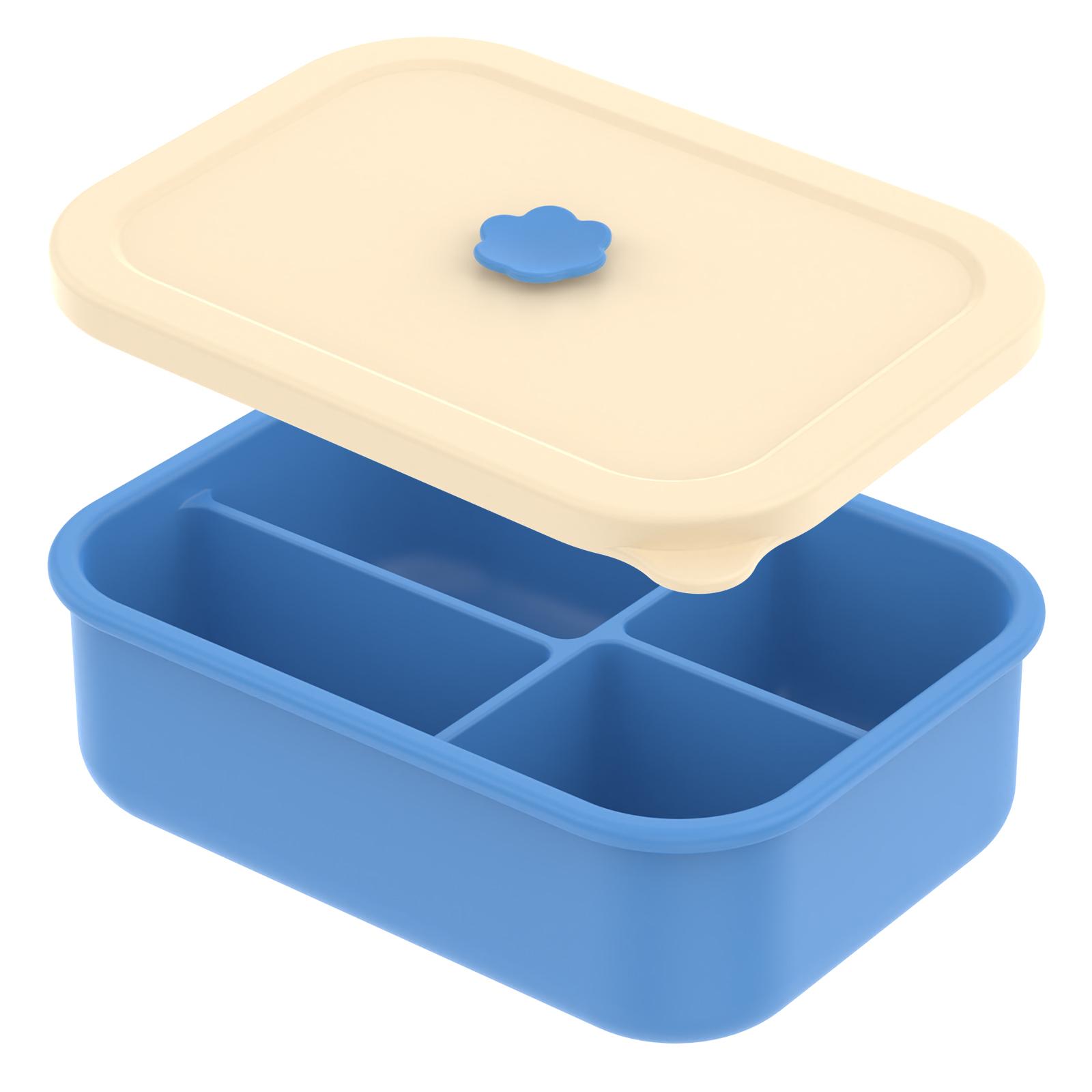 

4 Compartment Lunch Box Leak Proof Silicone Meal Boxes with Lids Snack Container Microwave Oven Bento Box for Adult and Students синий
