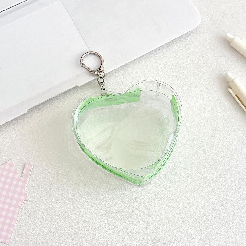 1PC Portable Colorful Heart Transparent Zipper PVC Storage Bag Kaychain Plush Dolls Protector Case Earphone Data Wire Coin Pouch