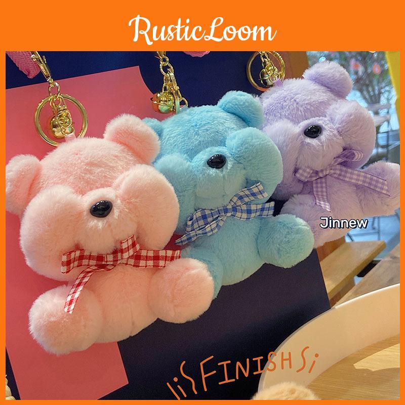 Shy Fun Bear Plush Keychain Adorable Cartoon Doll Key Ring Accessory In Colors Soft
