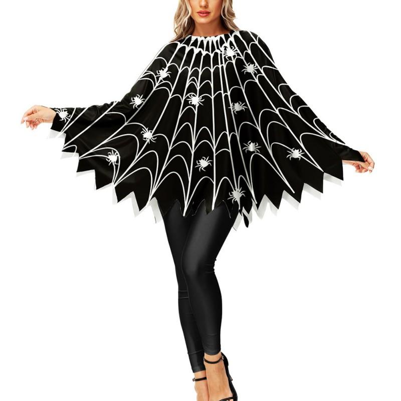 Halloween Cape Pumpkin Spider Skull Ghost Print Cloak Party Cosplay