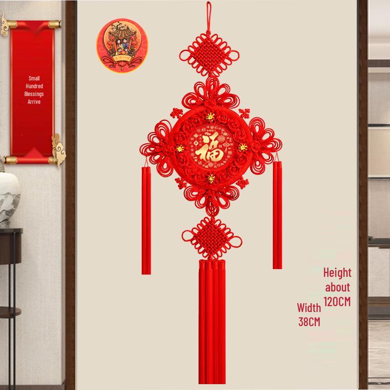 Large Chinese Knot Pendant - Fu Character Ornament for Living Room, Foyer & Entrance, New Year Decoration