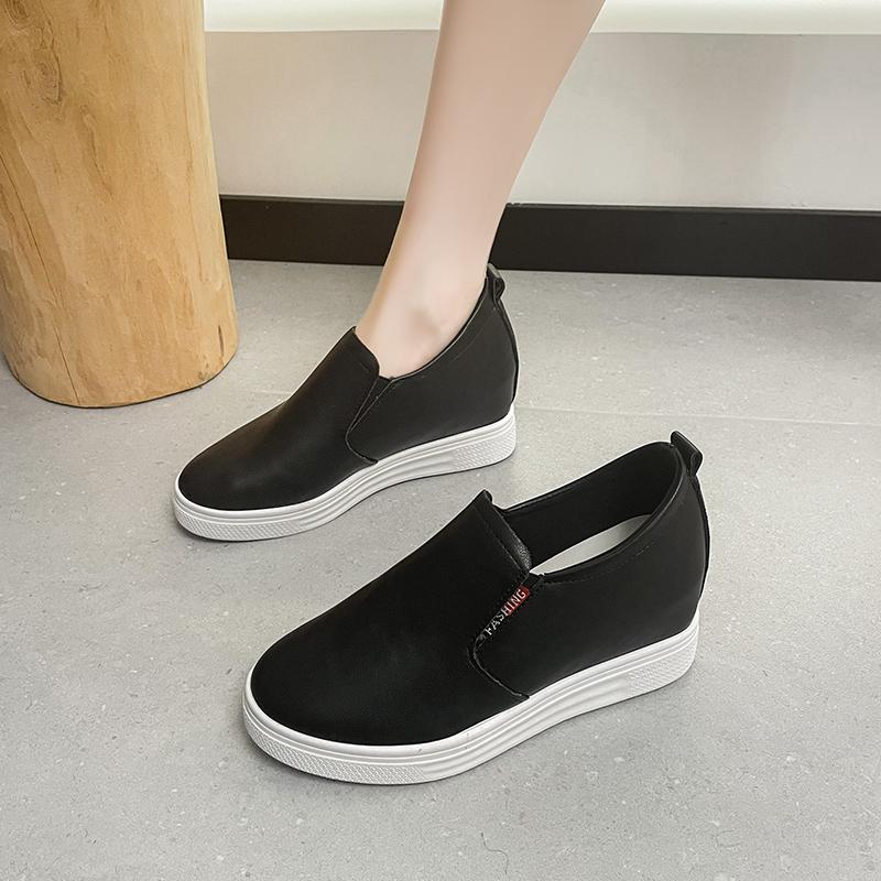 Mode Damen Leder Frühlingstrend Lässige flache Schuhe Mode Einfarbig Slipper Dicksohlige vulkanisierte Schuhe für Damen Plus Samt