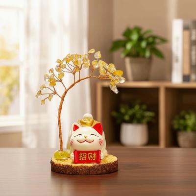 DIY Ornaments Natural Crystal Crystal Tree Colorful Gravel Fortune Cat Energy Tree Christmas Gifts