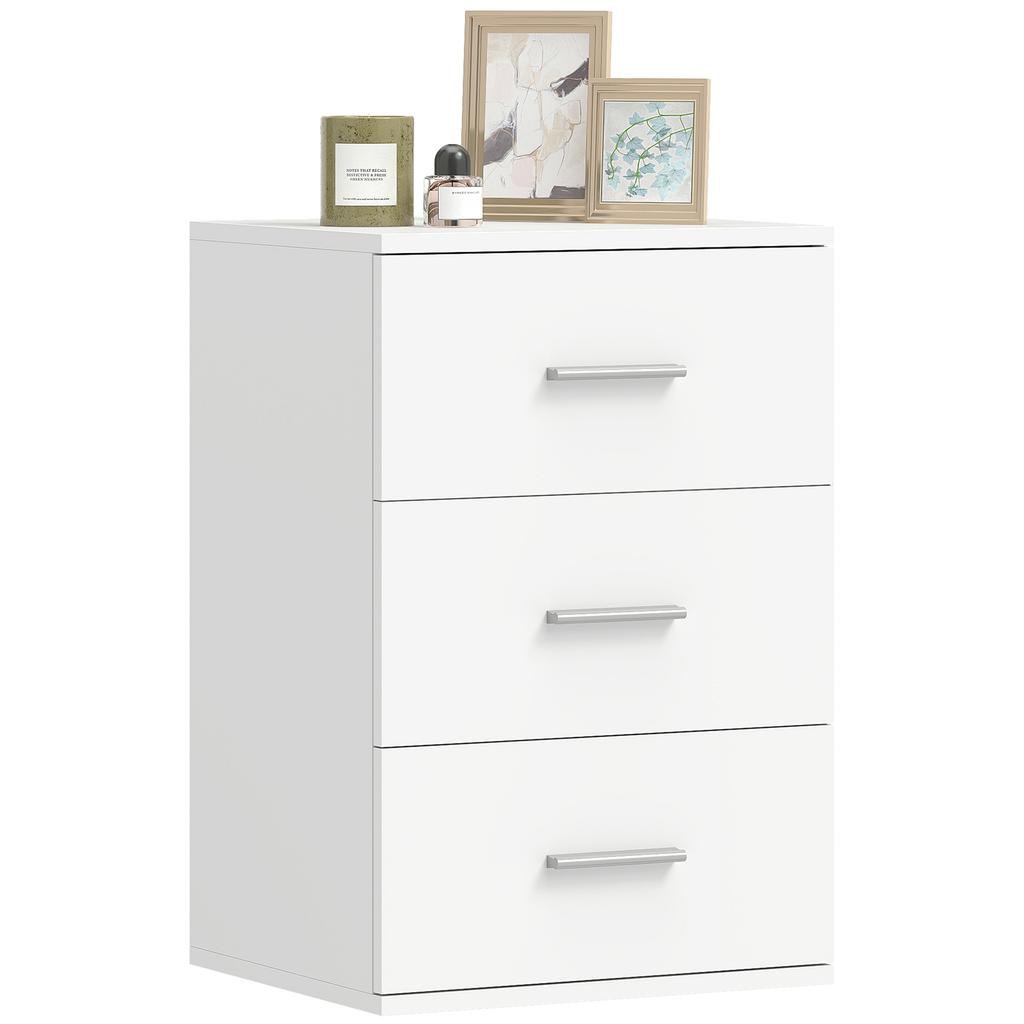 Nightstand with 3 Drawers, Side Chest of Drawers for Bedroom, MDF, White