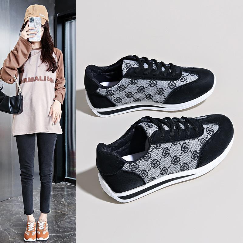 Autumn and winter new large size women's casual sports shoes flower color matching shoes women