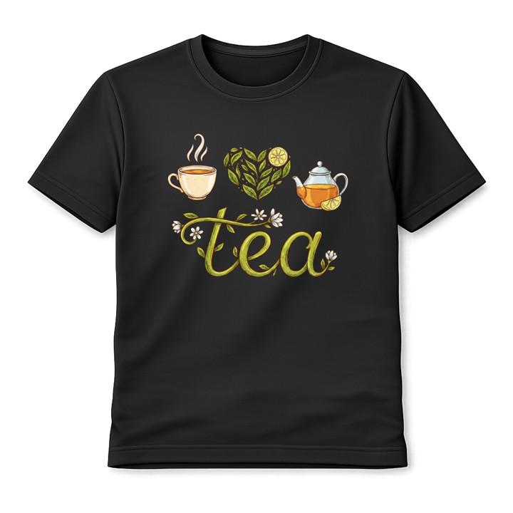 

Tea Lover Unisex T-Shirt Heart Leaves Teapot Illustration Cute Graphic Tee S разноцветный
