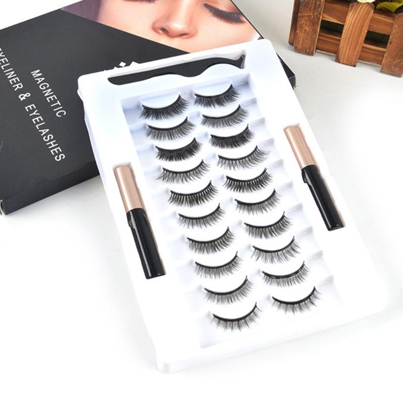 Magnetiske naturlige falske øyevipper Eyeliner Flytende pinsett Gjenbrukbare 3D-magneter Falske øyevipper Makeup Tool