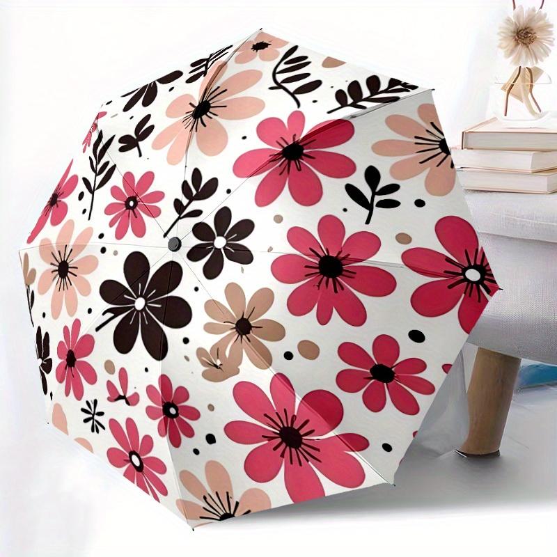 1pc Floral Pattern Automatic Folding Umbrella - Portable Foldable Design with 8 Ribs, Durable Plastic & Iron Frame Y250725076