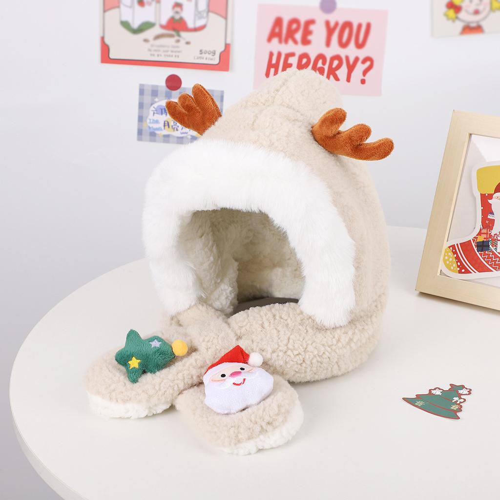 Christmas gift cute antler hat Christmas tree scarf two-piece set warm and cold children's suit versatile