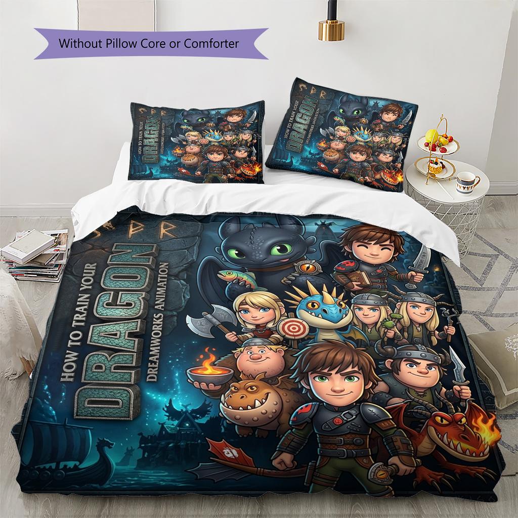 How Train Dragon Pattern Bedding Quilt Set Quilt Cover Pillowcase Home Birthday Gift(1 * Duvet Cover + 2 * Pillowcase, Without Core)
