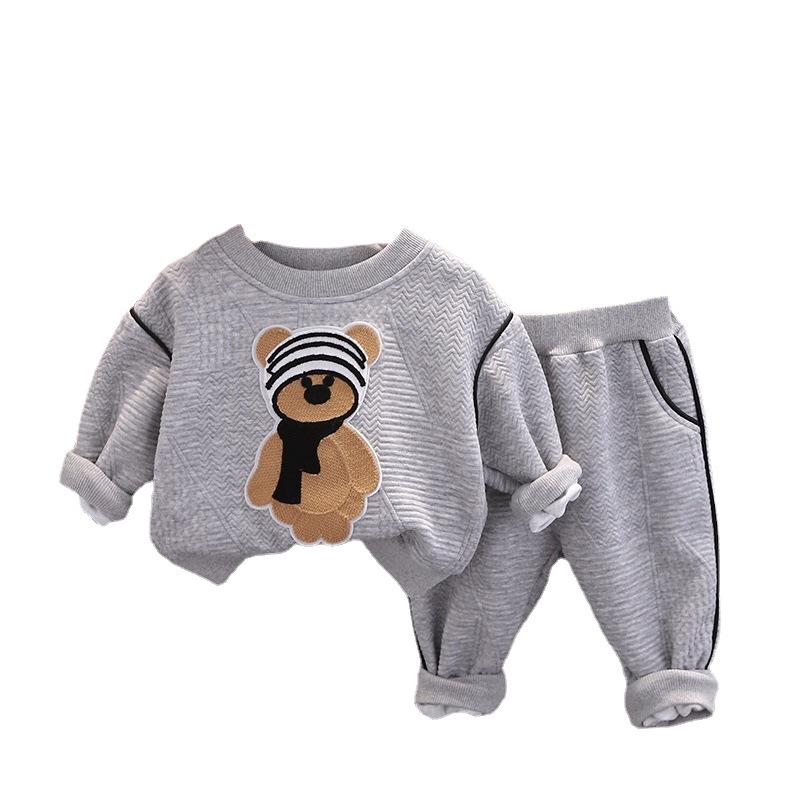 Korean Kids' Autumn Bear Sweatshirt & Sweatpants Set – Cartoon Two-Piece Long Sleeve Outfit