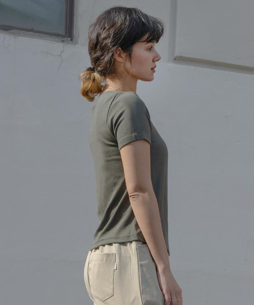 DURAN Ribbed Tie Detail Short Sleeve T-Shirt Dtf6S-3102 3 Colors