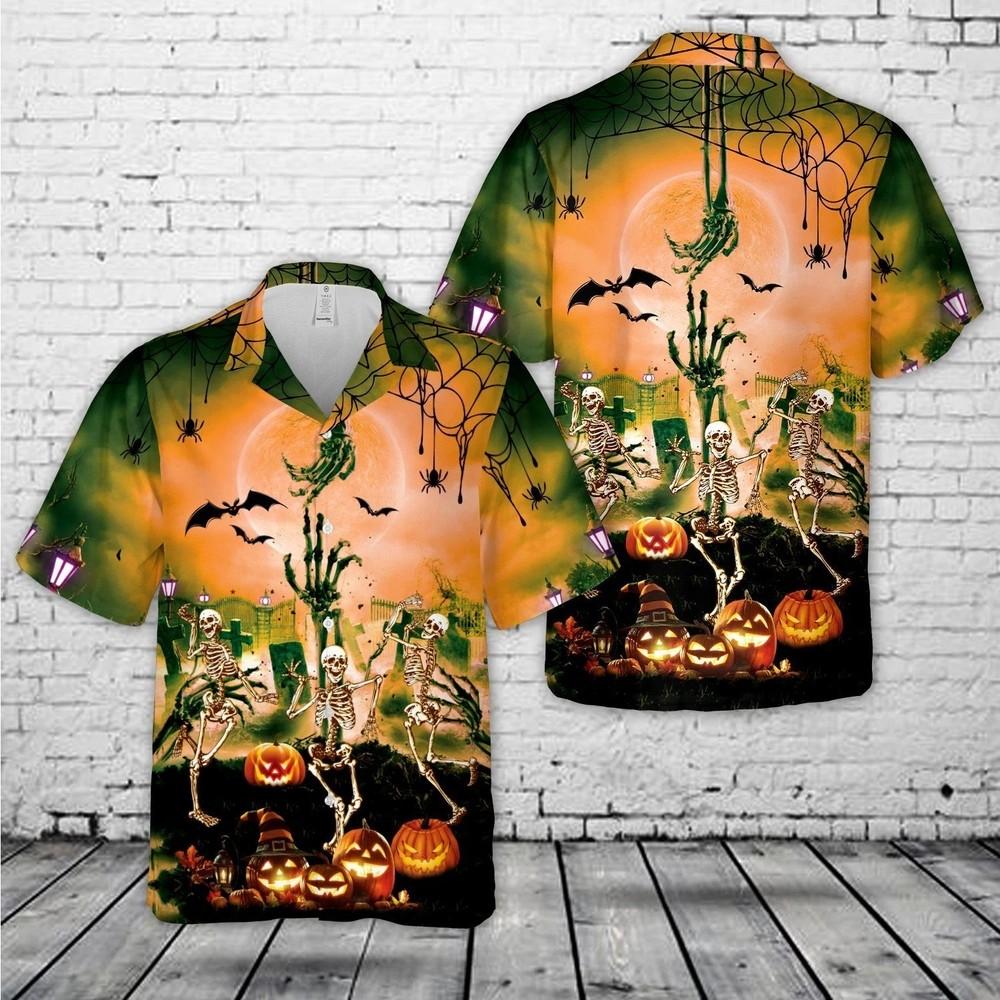 Dancing Skeletons Halloween Hawaiian Shirt Unisex T-Shirt M