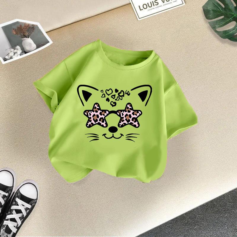 Children s Casual Short-sleeved T-shirt - Summer Girls  Cute Cat T-shirt 100cm