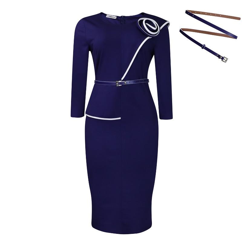 Women's Autumn and Winter Women's Solid Color Package Hip OL Pencil Skirt Dress